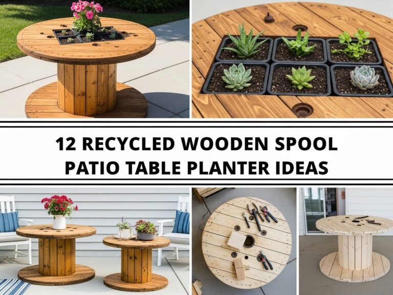 Recycled Wooden Spool Patio Table Planter Ideas