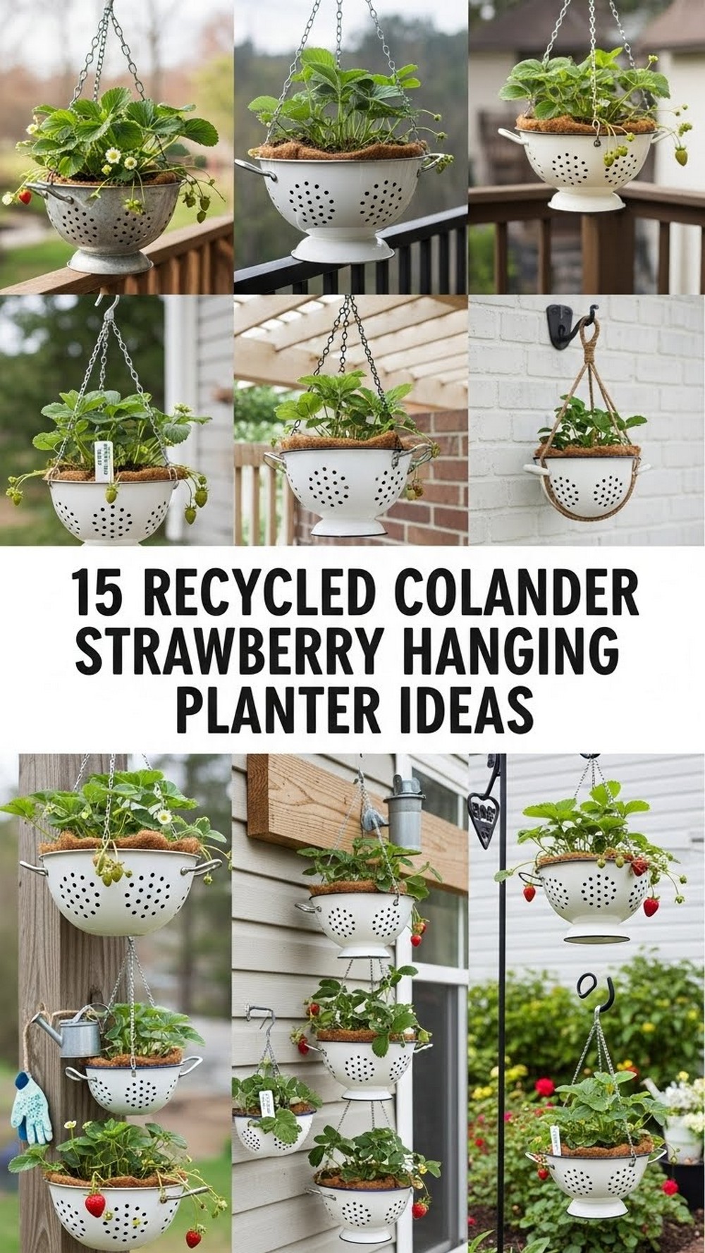 Recycled Colander Strawberry Hanging Planter Ideas