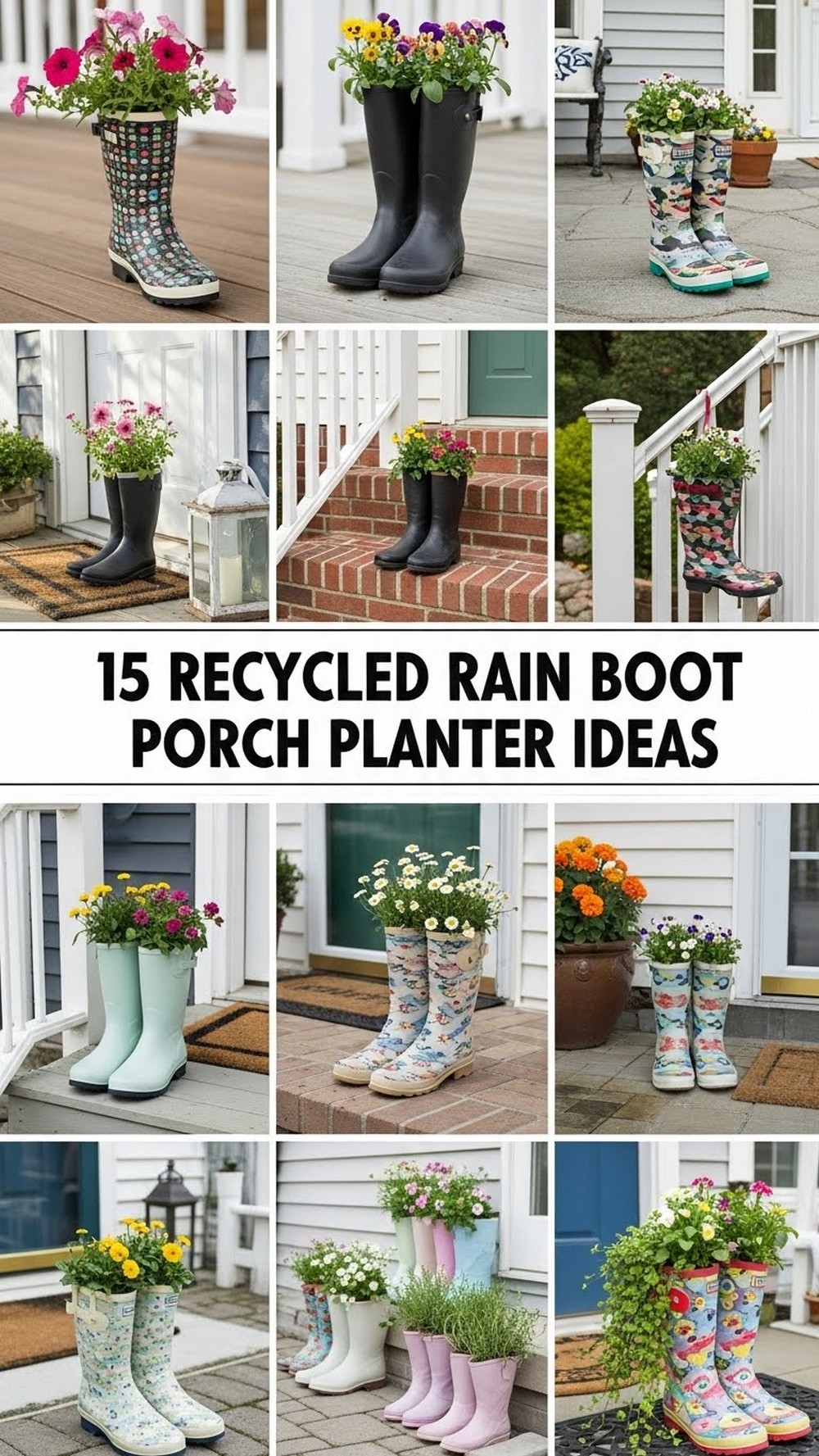 Recycled Rain Boot Porch Planter Ideas