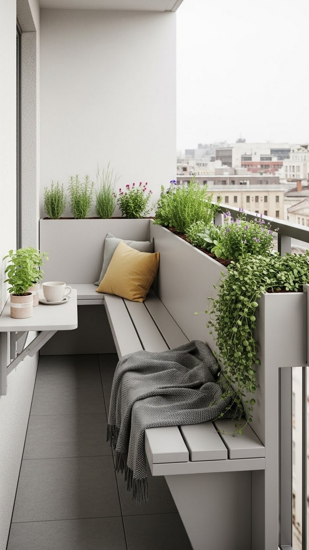 Balcony Bench With Rail-Hugging Planters