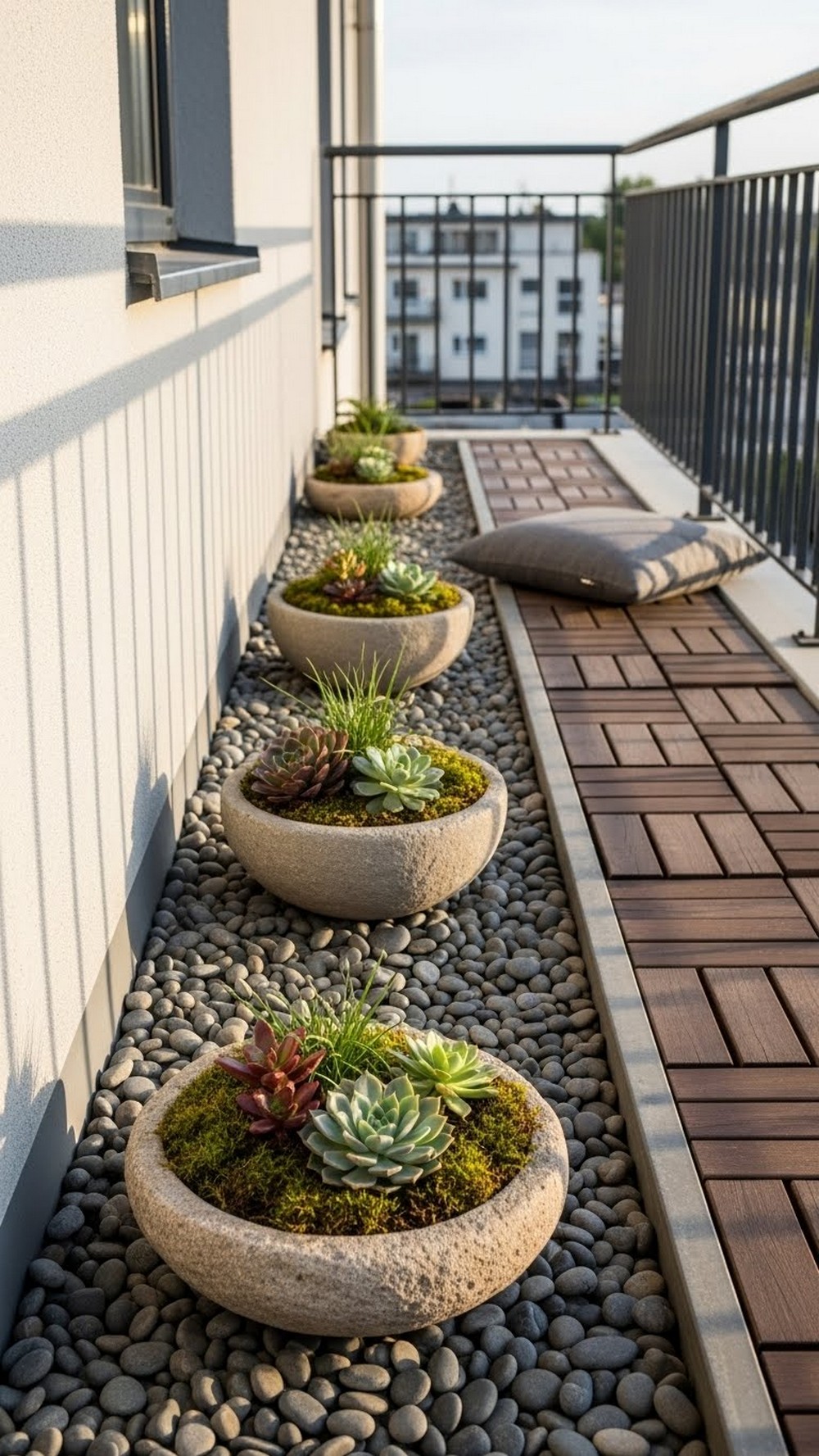 Balcony Pebble Strip With Low Bowls