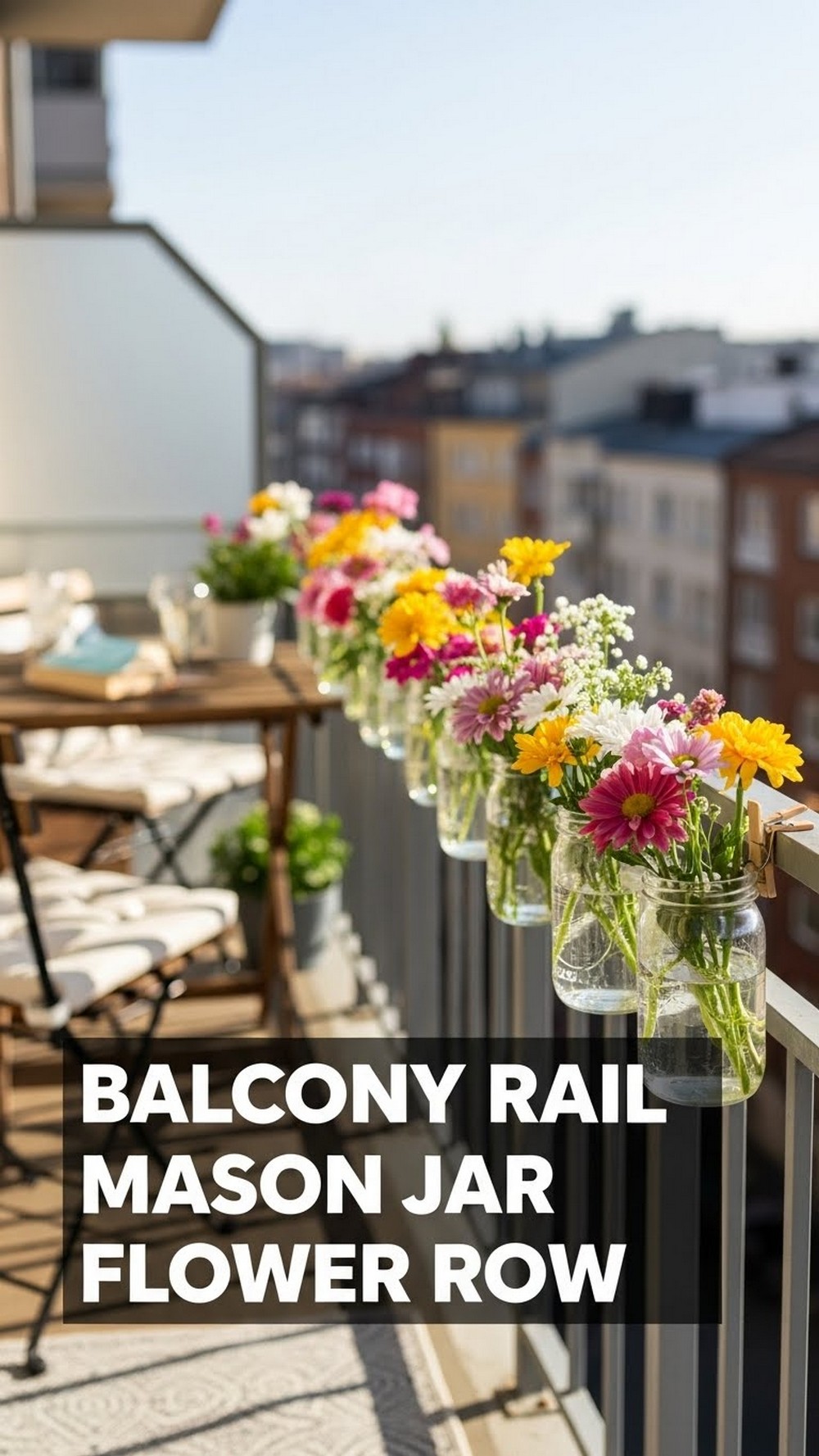 Balcony Rail Mason Jar Flower Row