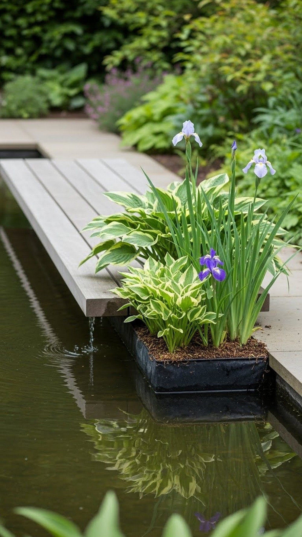 Bench With Water Bowl And Bog Planter
