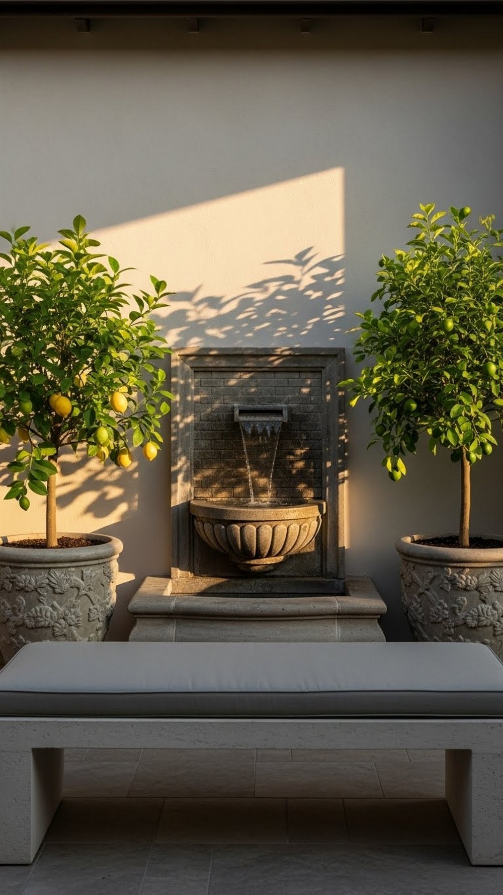 Citrus And Fountain Patio Corner