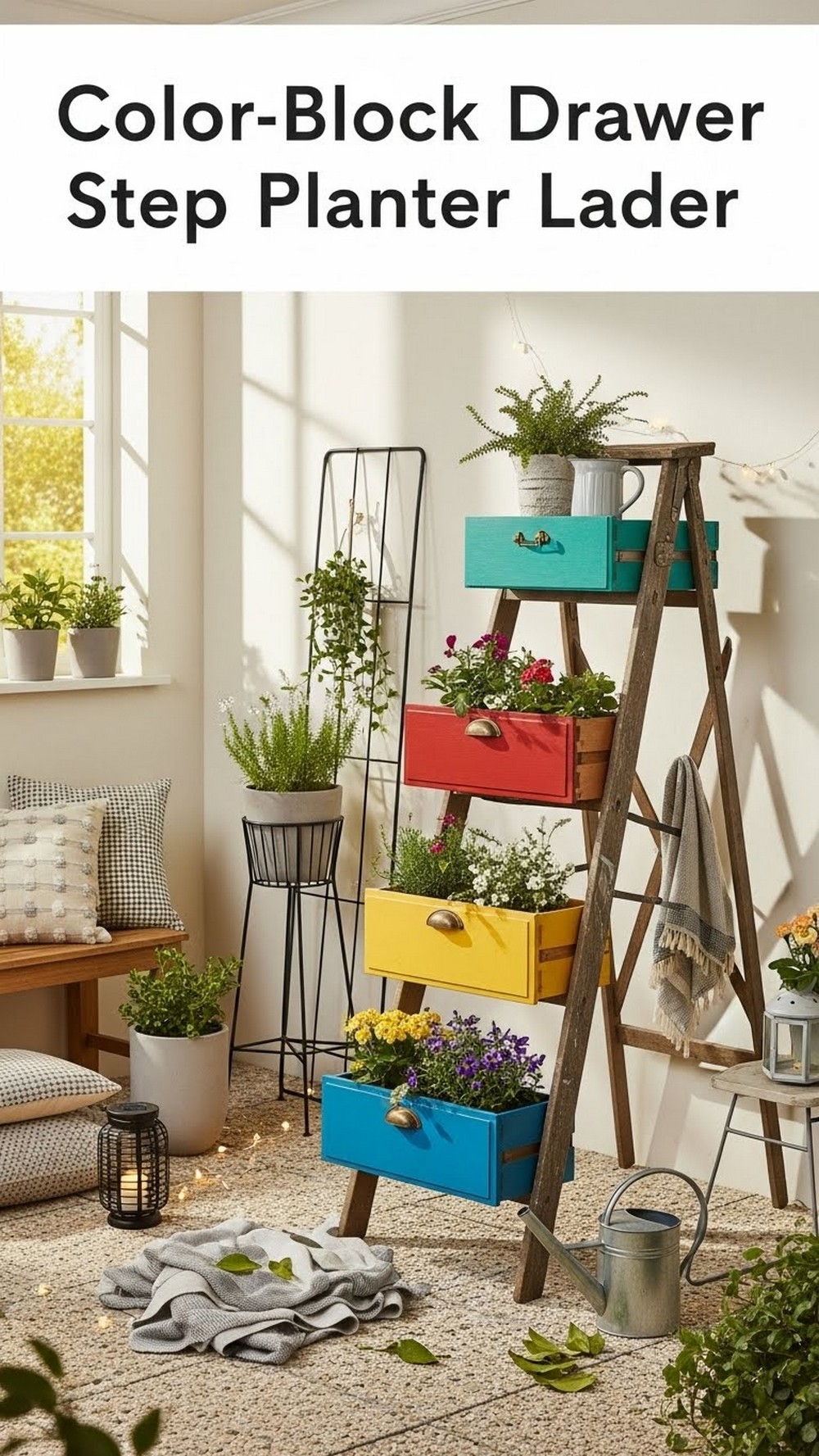Color-Block Drawer Step Planter Ladder