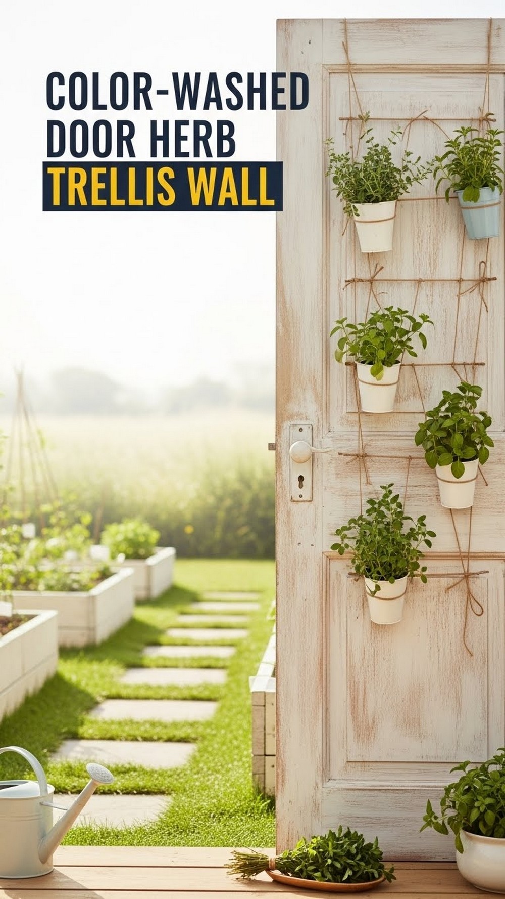 Color-Washed Door Herb Trellis Wall