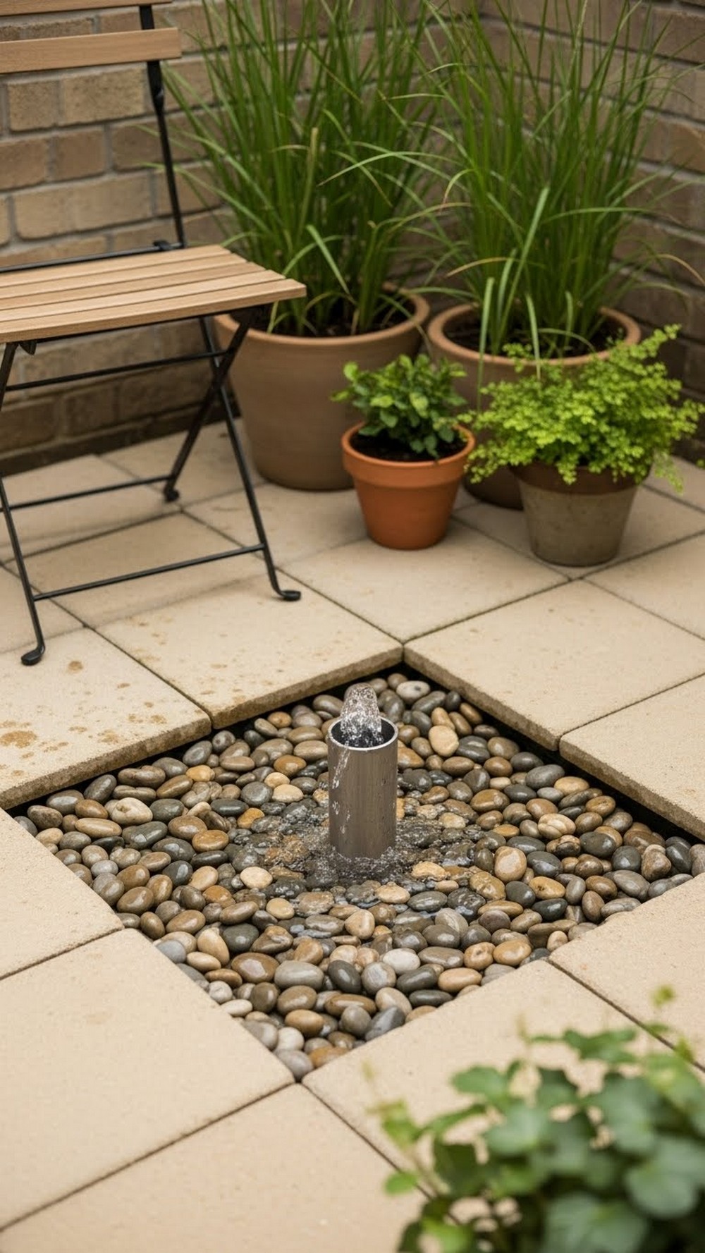 Disappearing Basin Fountain With River Stones