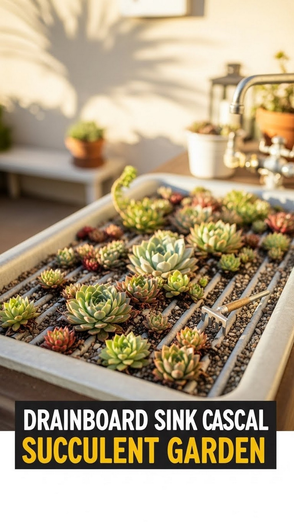 Drainboard Sink Cascading Succulent Garden