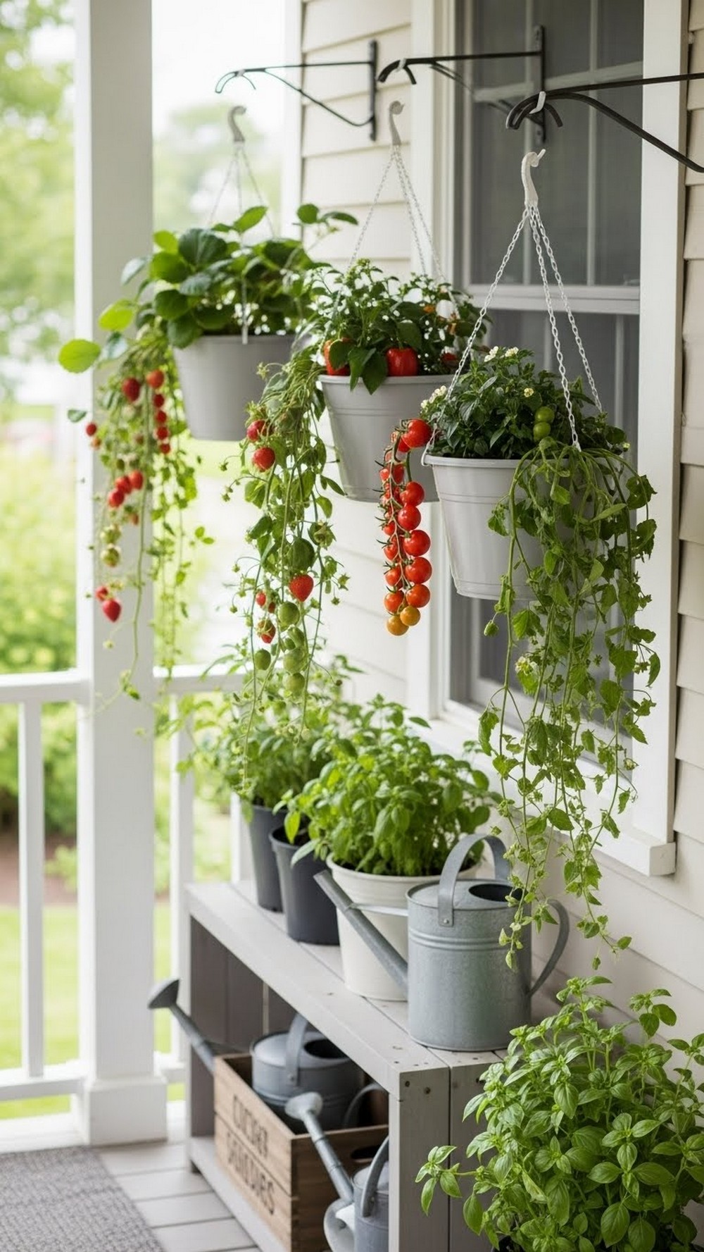 Edible Porch Hanging Basket Garden