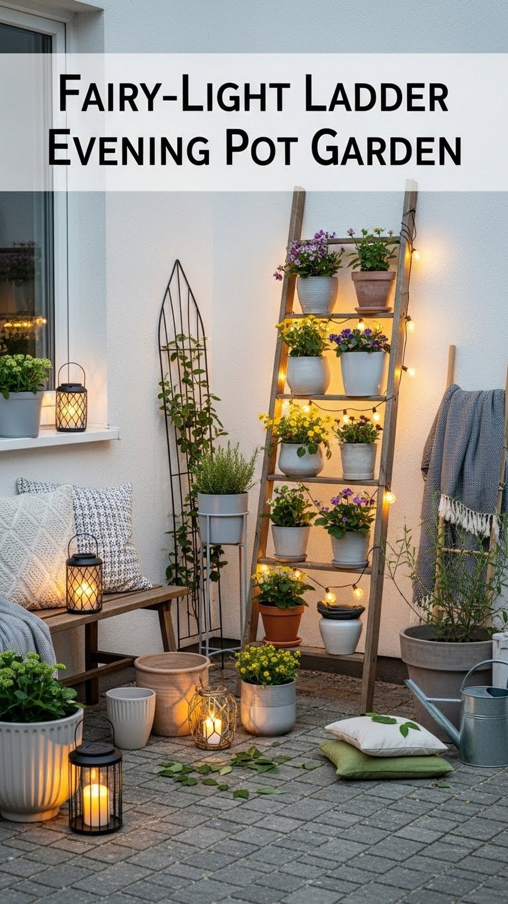 Fairy-Light Ladder Evening Pot Garden