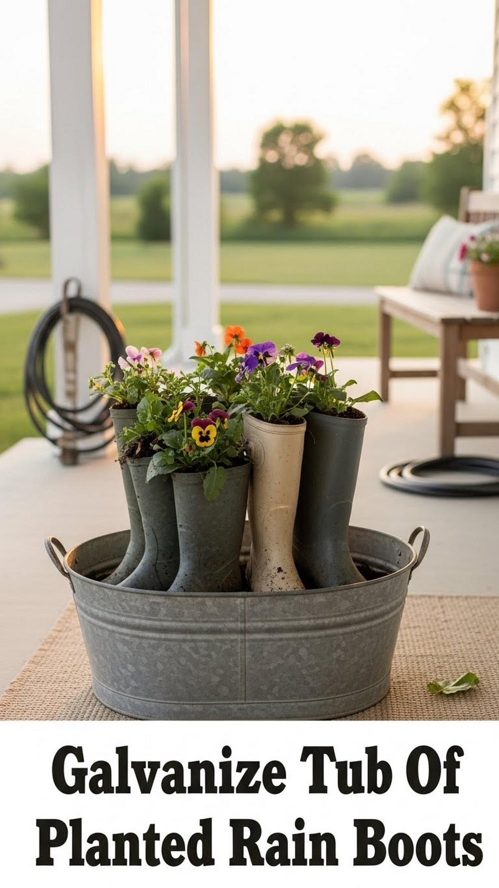 Galvanized Tub Of Planted Rain Boots