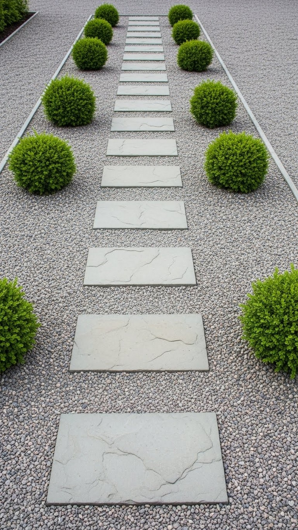 Gravel And Stepping Stone Walk With Shrub Trios