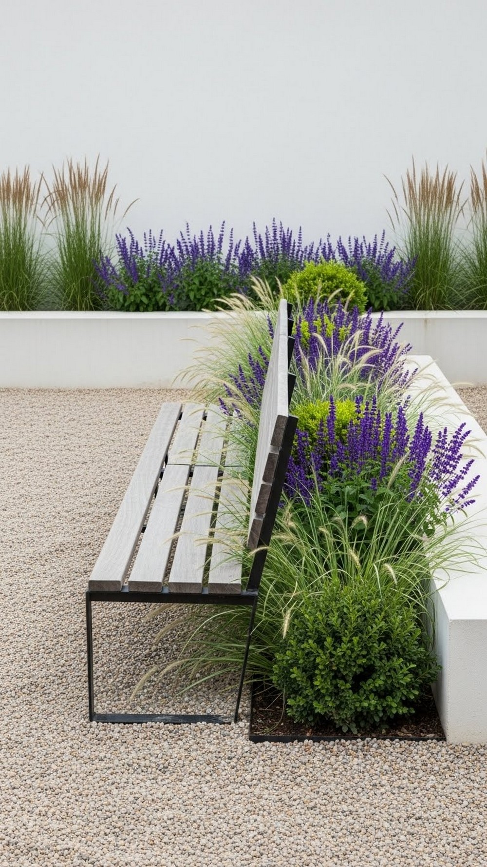 Gravel Pad Bench With Back Wall Planter
