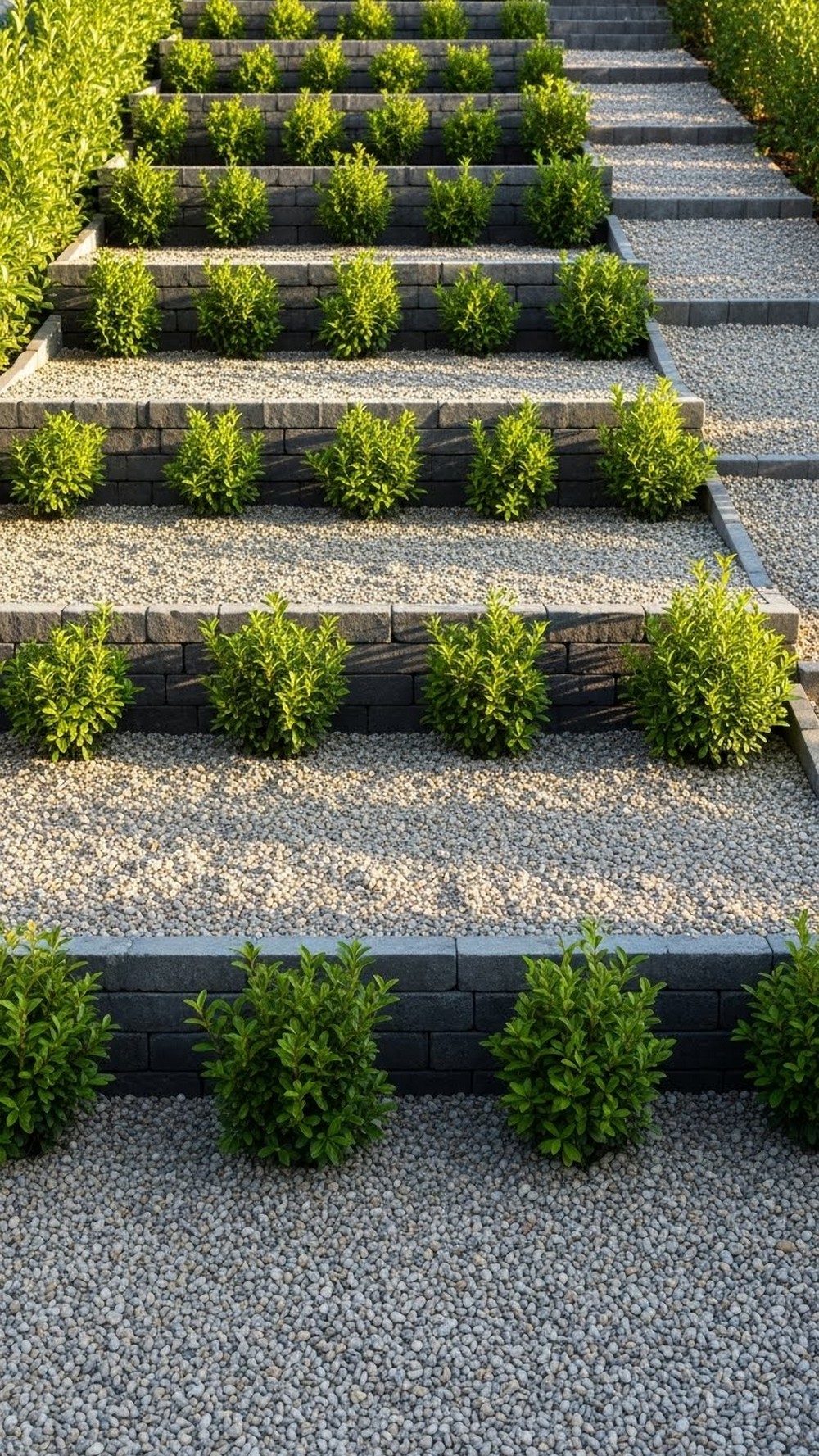 Gravel Slope With Tiered Shrub Layers