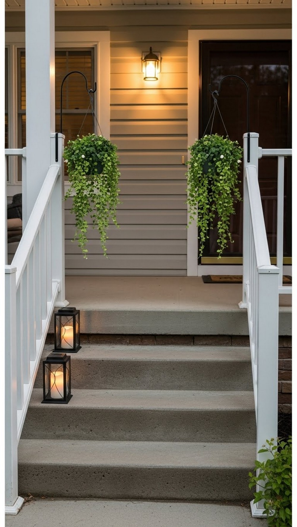 Hanging Baskets Framing The Front Steps