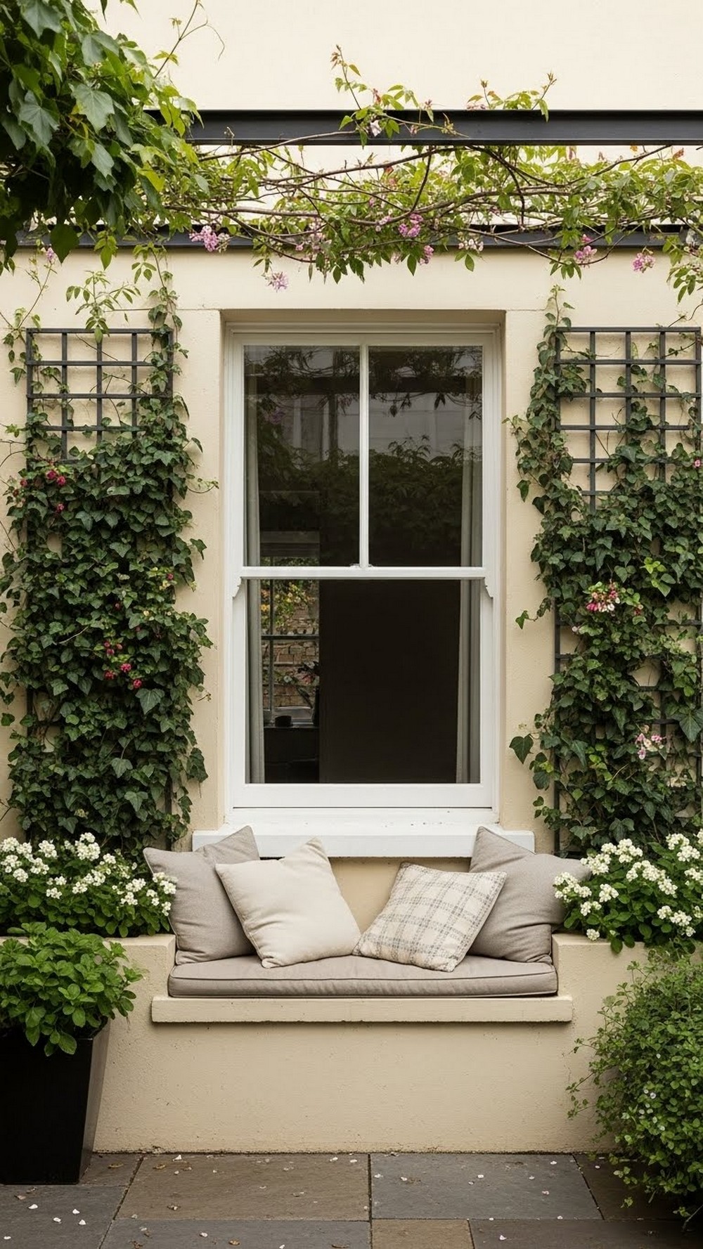 Ivy-Framed Patio Window Seat