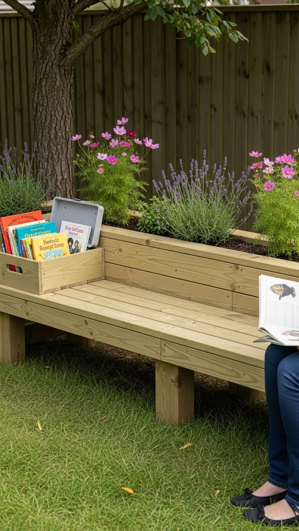 Kid-Friendly Story Bench With Butterfly Planters