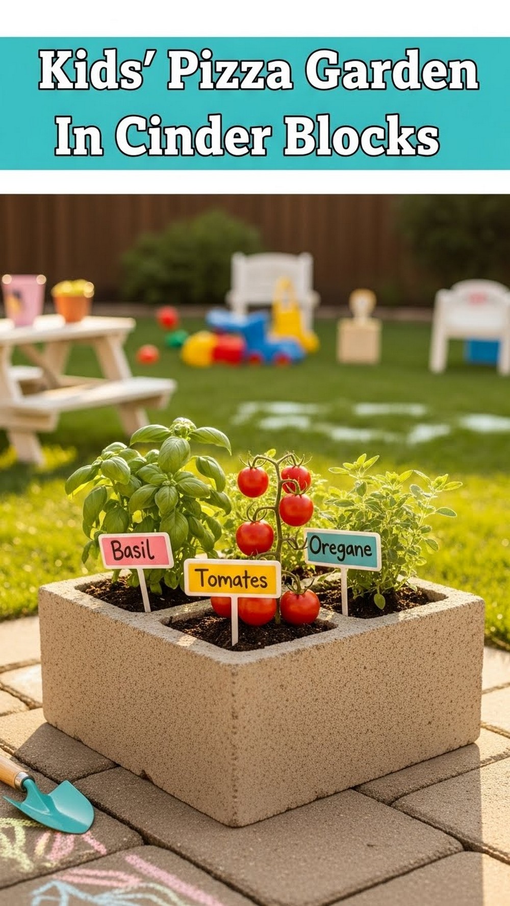 Kids’ Pizza Garden In Cinder Blocks