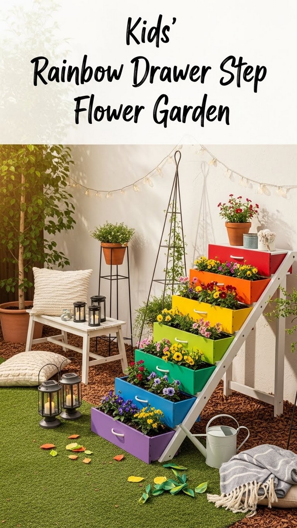 Kids’ Rainbow Drawer Step Flower Garden