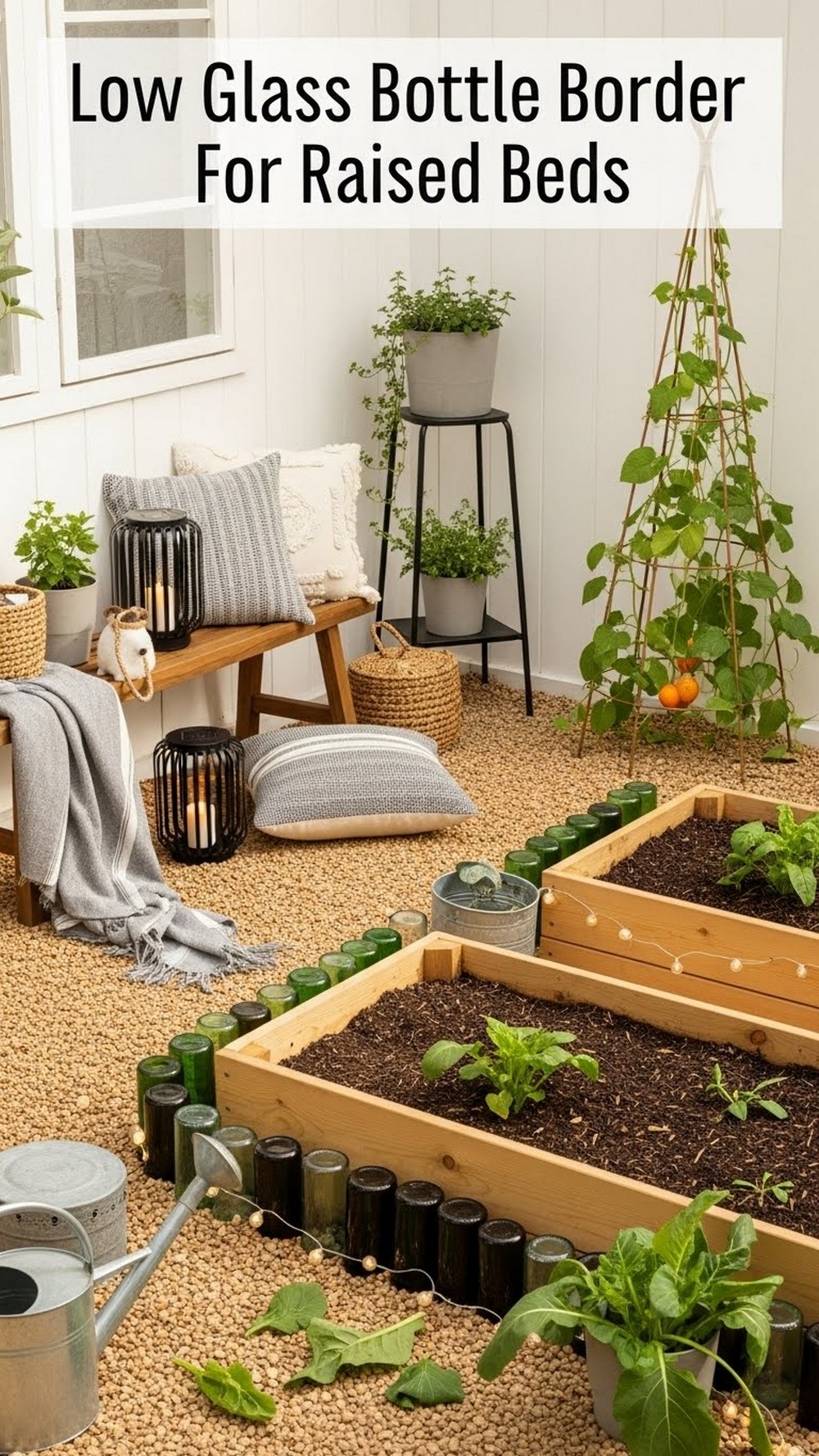 Low Glass Bottle Border For Raised Beds