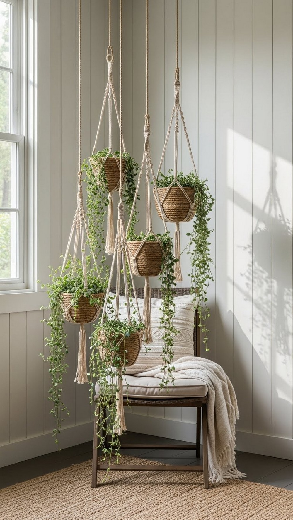 Macrame-Style Soft Hanging Basket Cluster