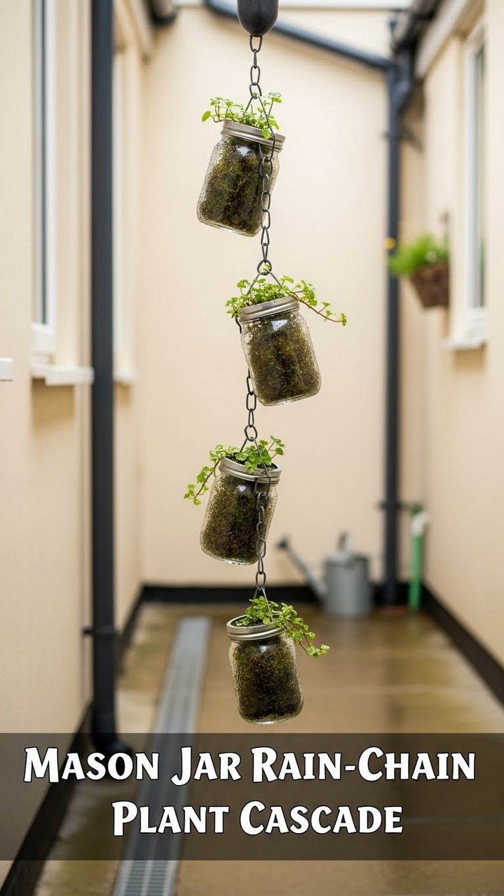 Mason Jar Rain-Chain Plant Cascade