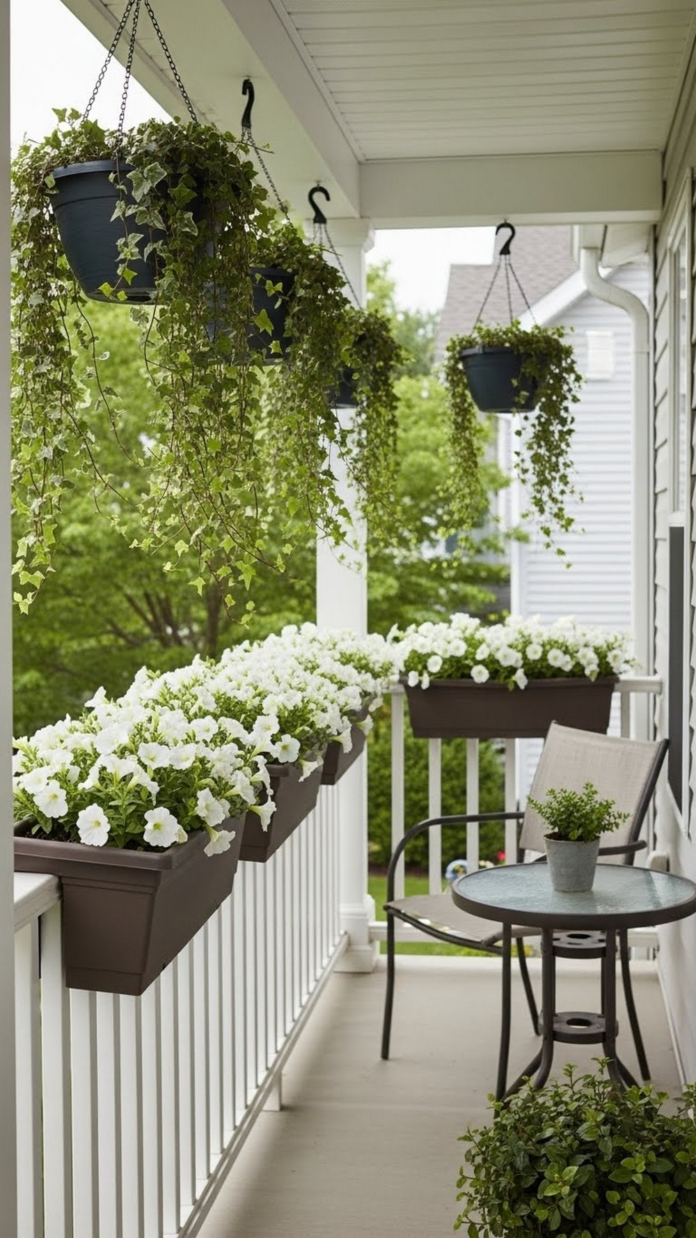 Matching Railing Planters And Hanging Baskets