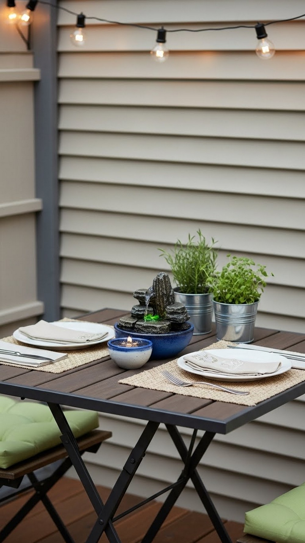 Mini Fountain On An Outdoor Dining Table