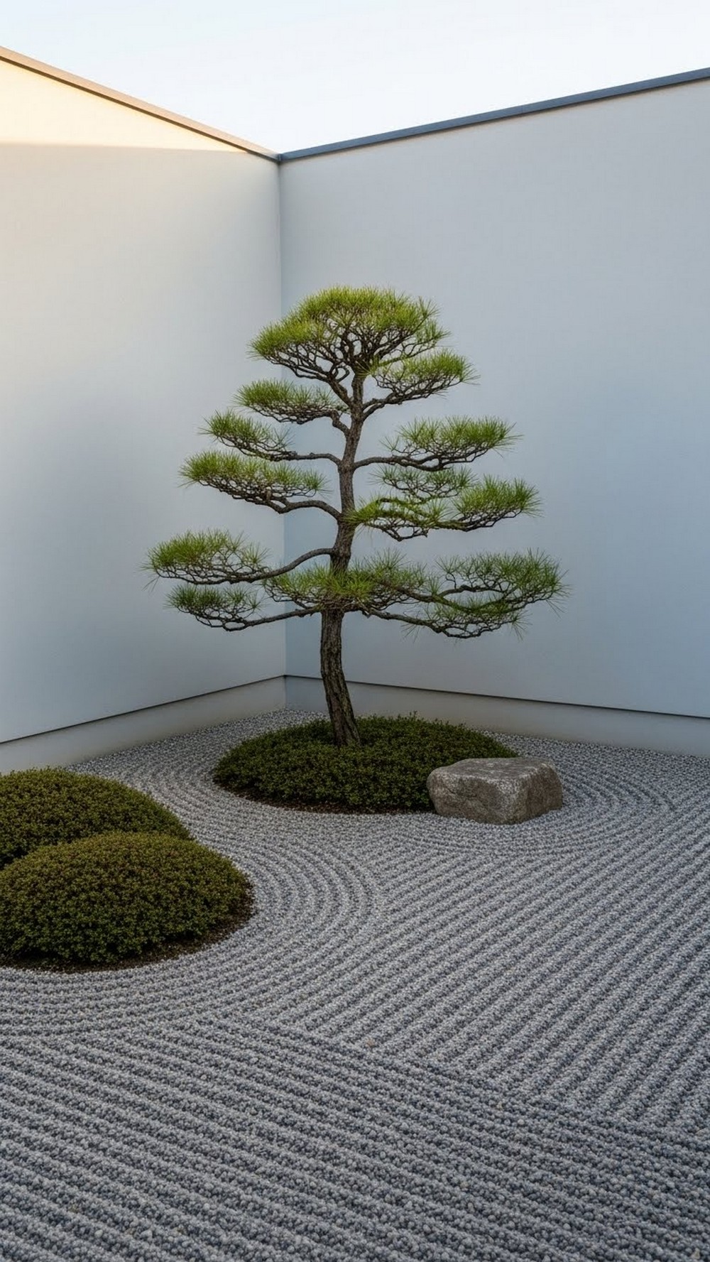 Minimalist Japanese-Inspired Gravel And Pine Corner