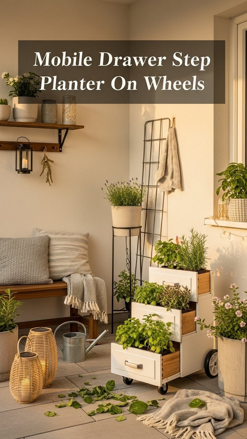 Mobile Drawer Step Planter On Wheels