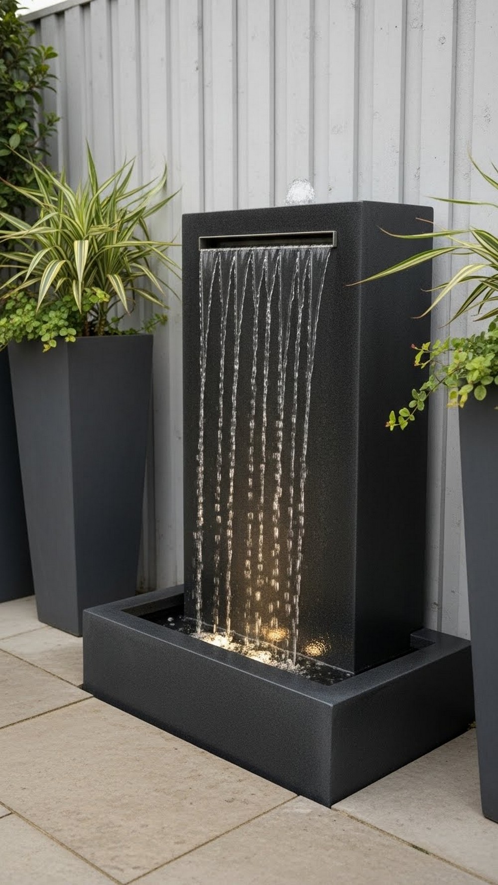 Modern Cube Fountain Against The Fence