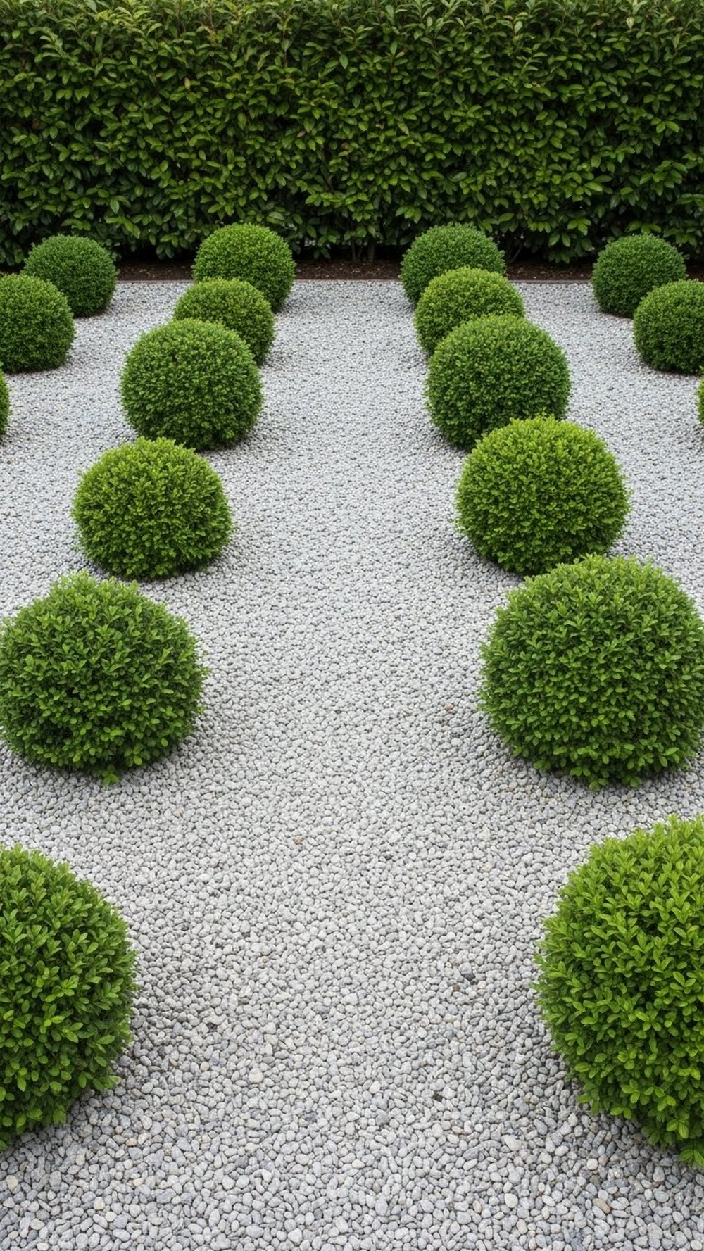 Monochrome Gravel Garden With Mixed Green Spheres