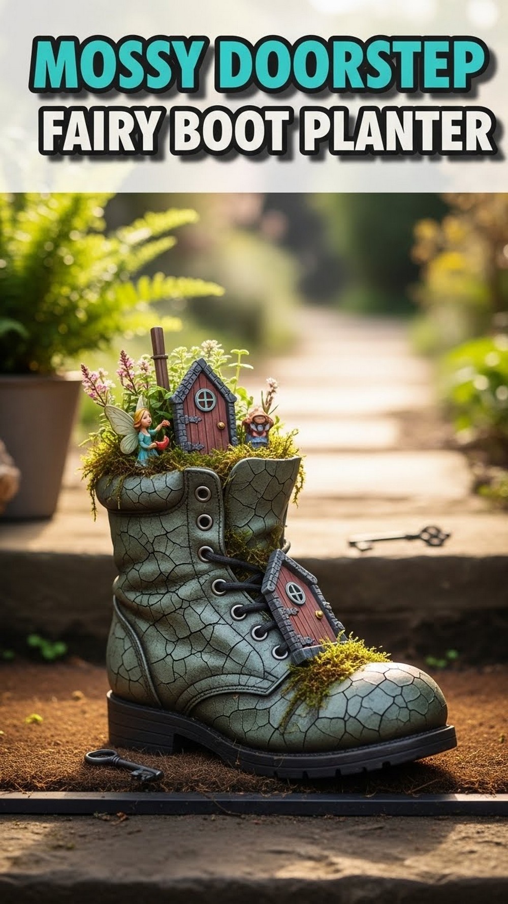 Mossy Doorstep Fairy Boot Planter