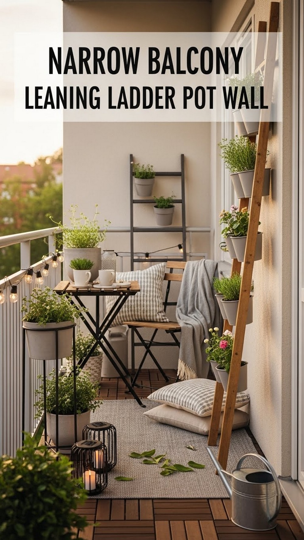 Narrow Balcony Leaning Ladder Pot Wall