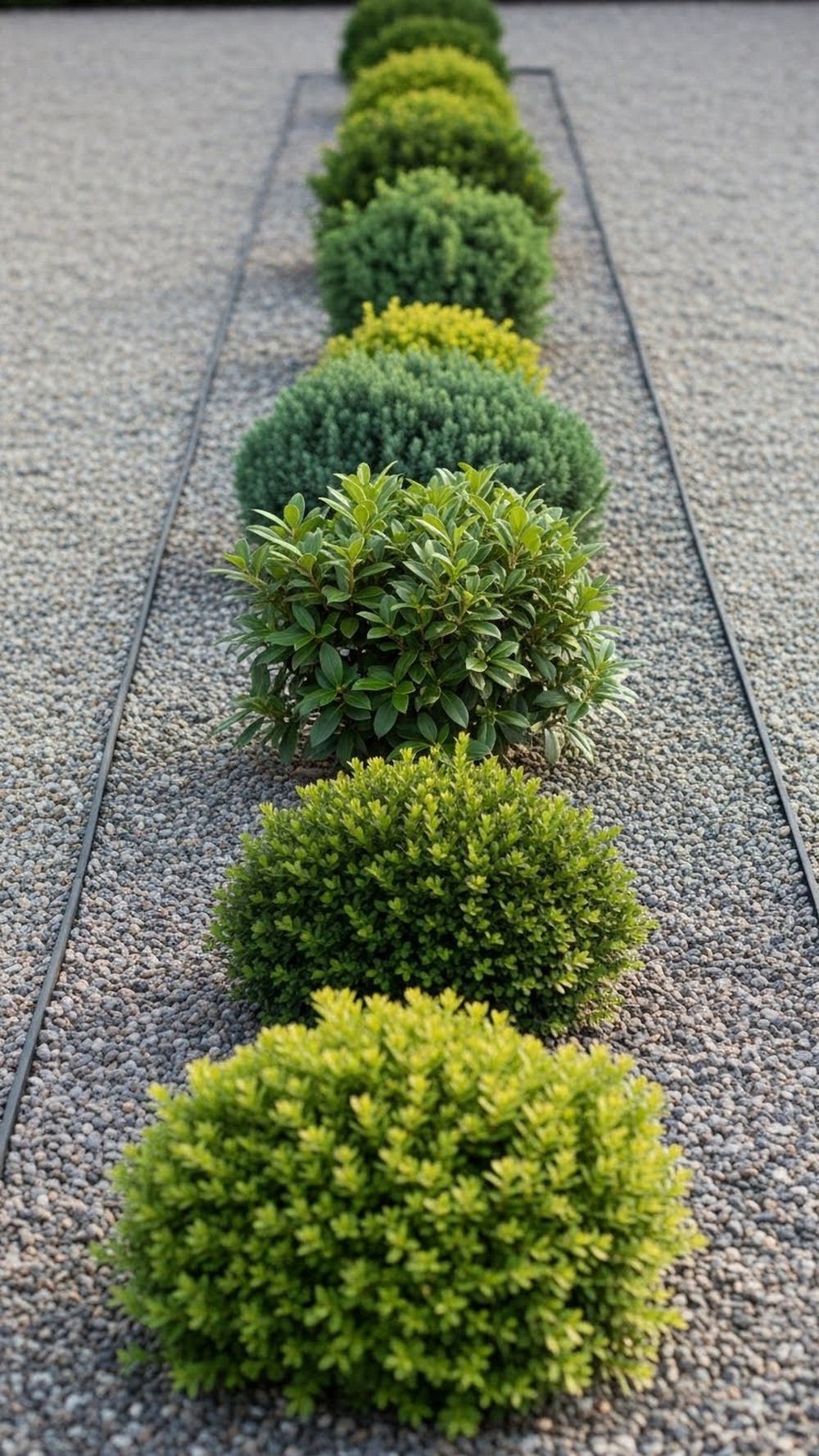 Narrow Gravel Bed With Mixed Evergreen Textures