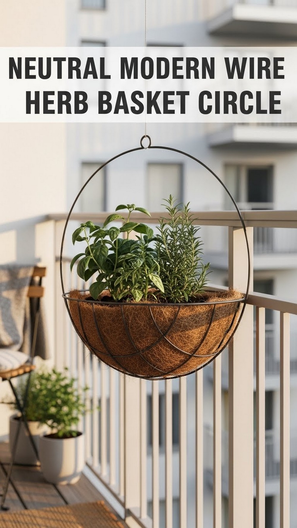 Neutral Modern Wire Herb Basket Circle