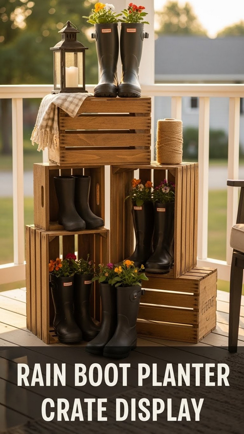 Rain Boot Planter Crate Display