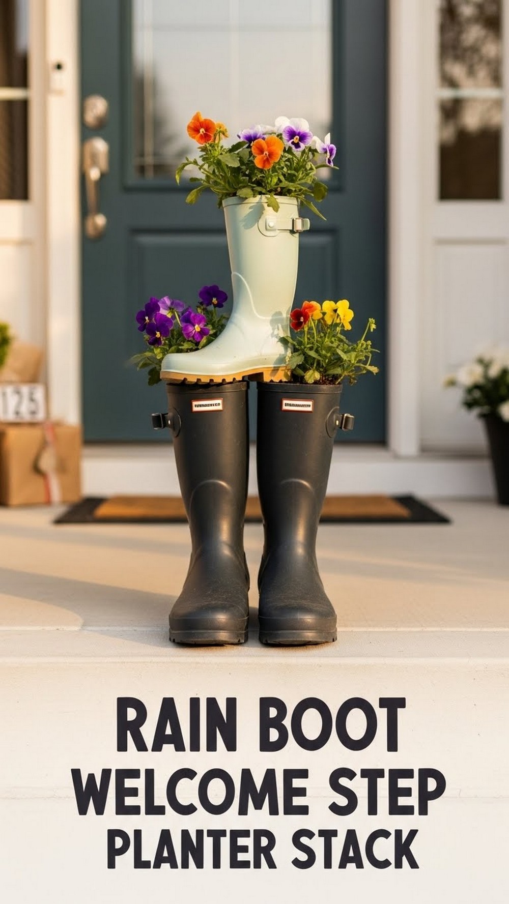 Rain Boot Welcome Step Planter Stack