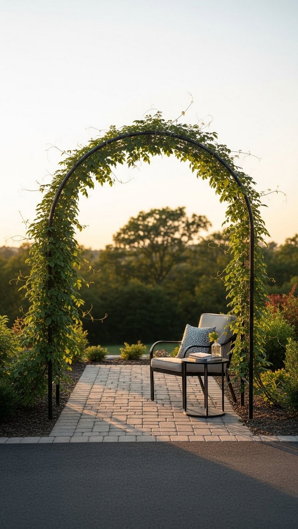 Reading Chair Beneath A Vine-Covered Archway