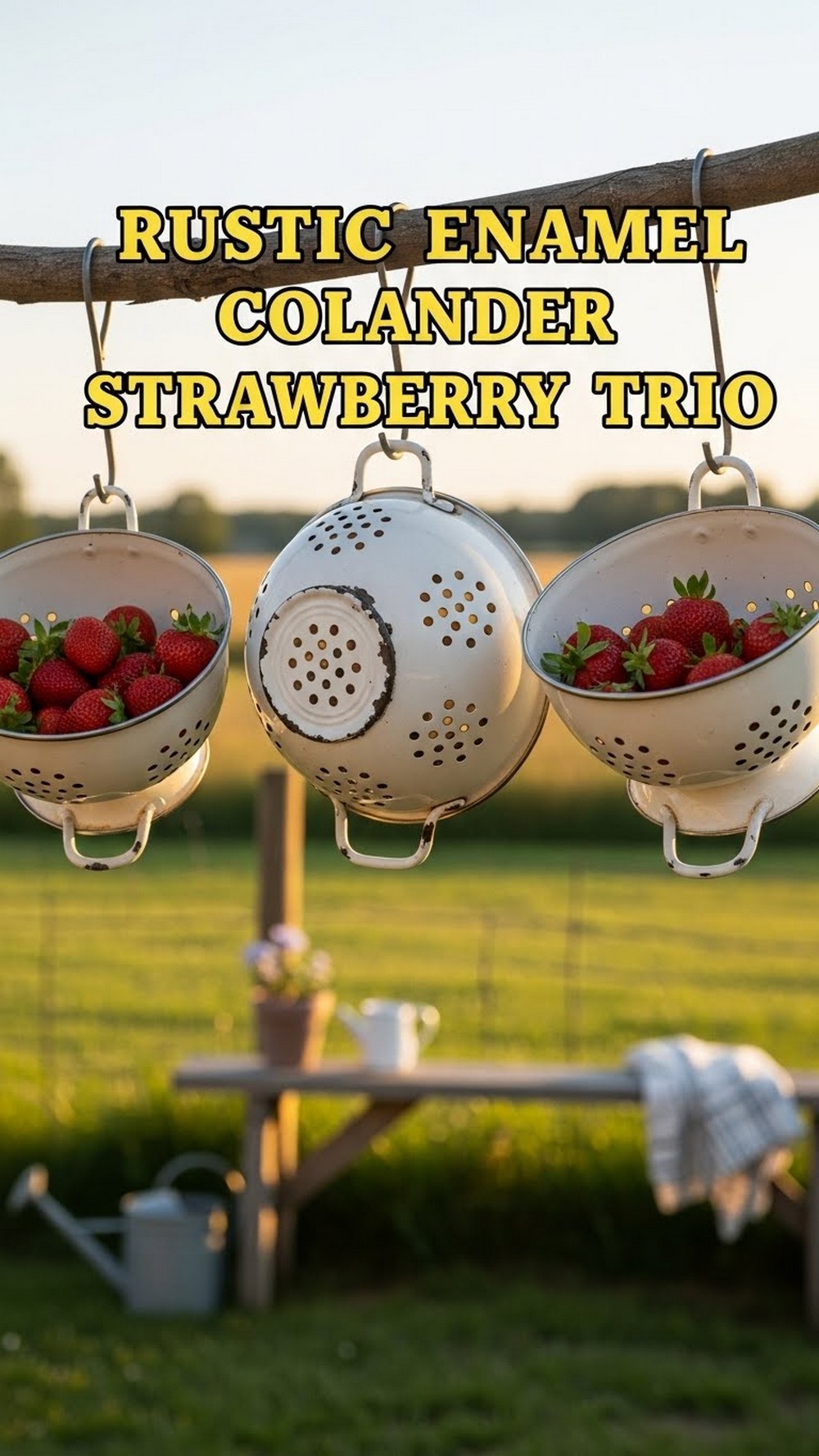 Rustic Enamel Colander Strawberry Trio