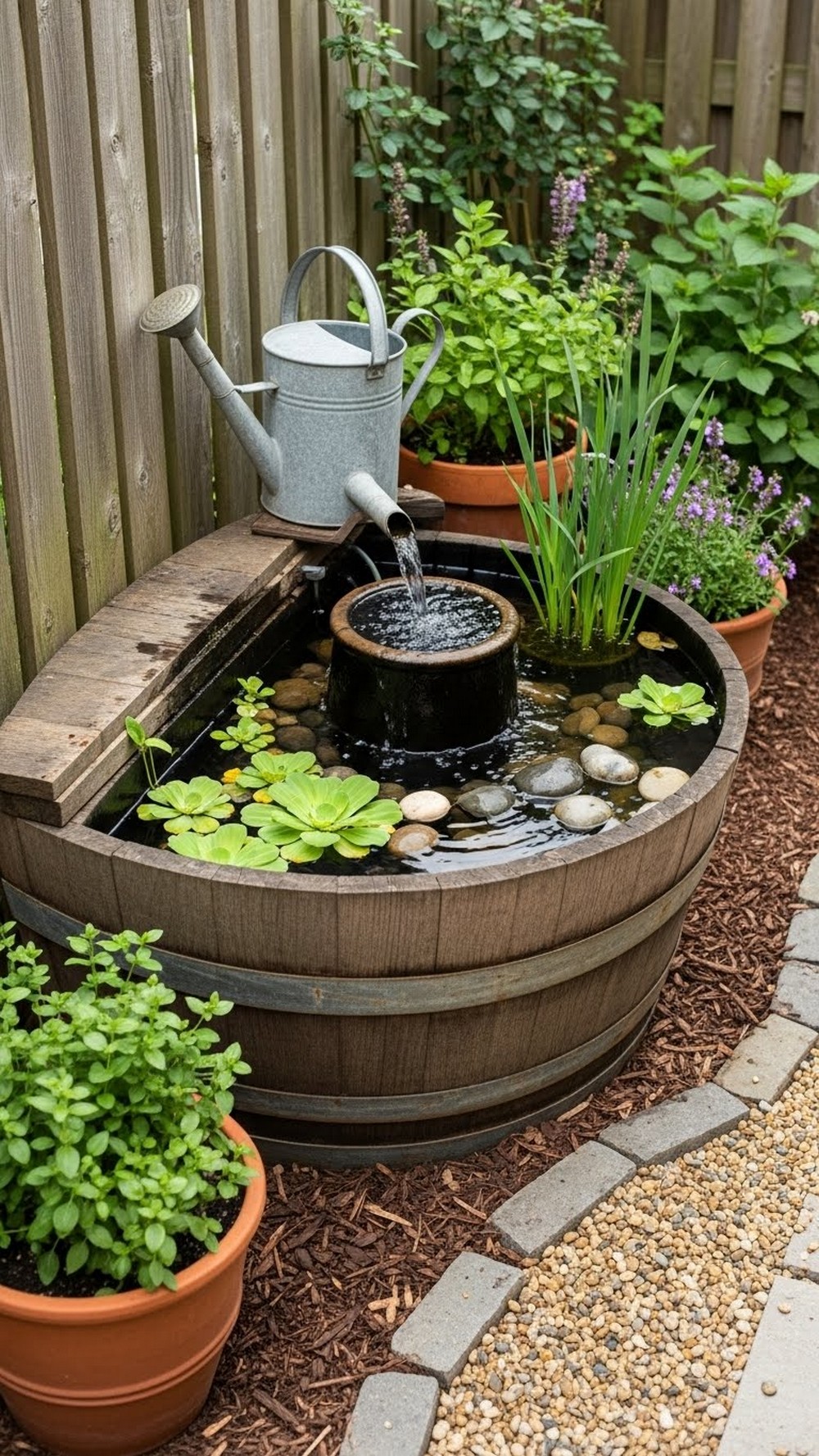 Rustic Half-Barrel Fountain