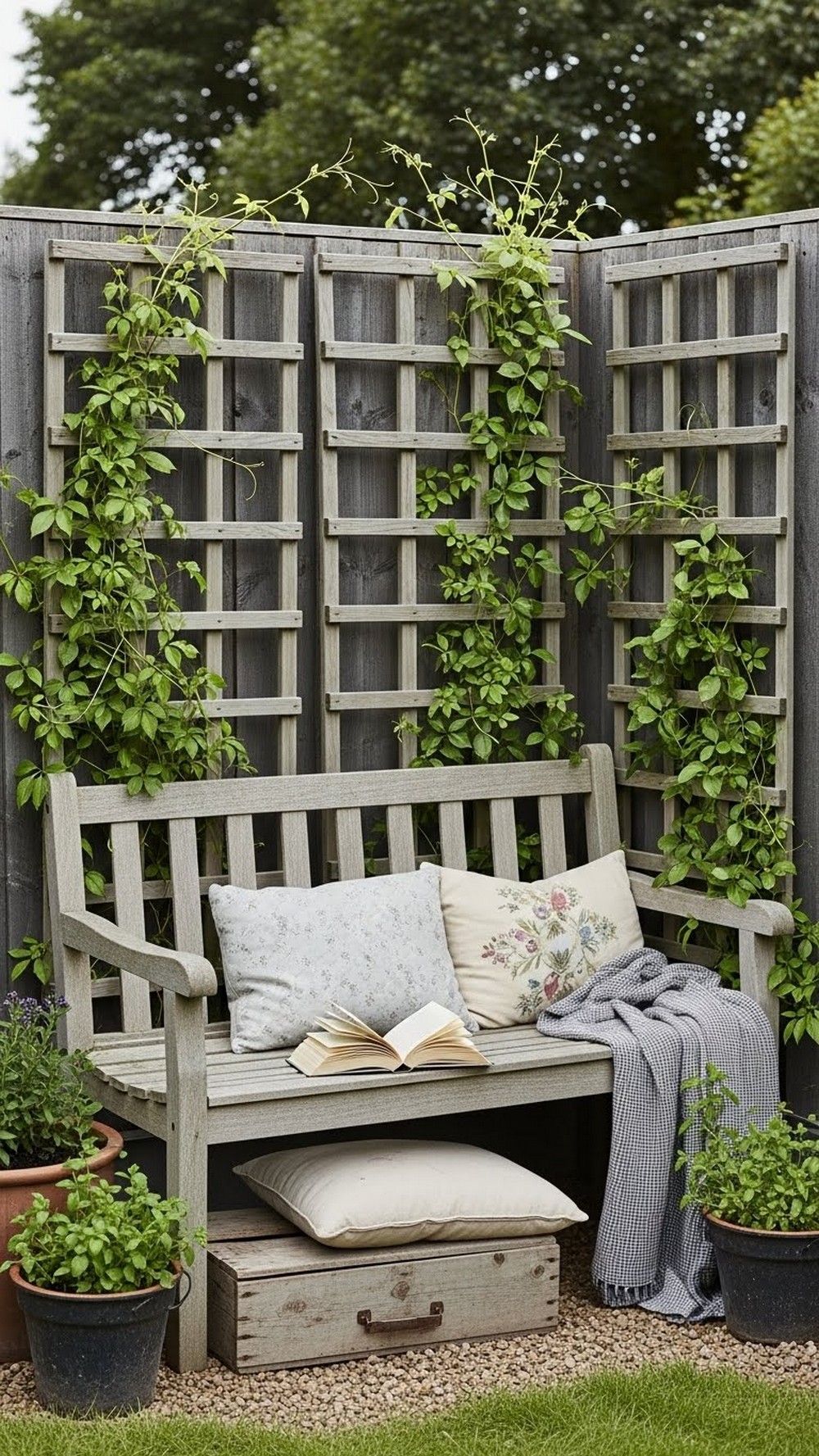 Rustic Vine-Covered Bench Corner