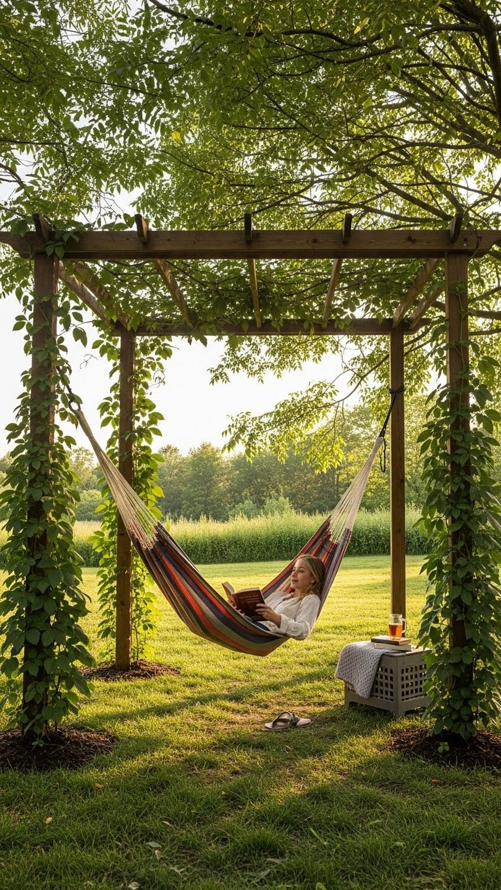 Shaded Hammock Under Climbing Vines