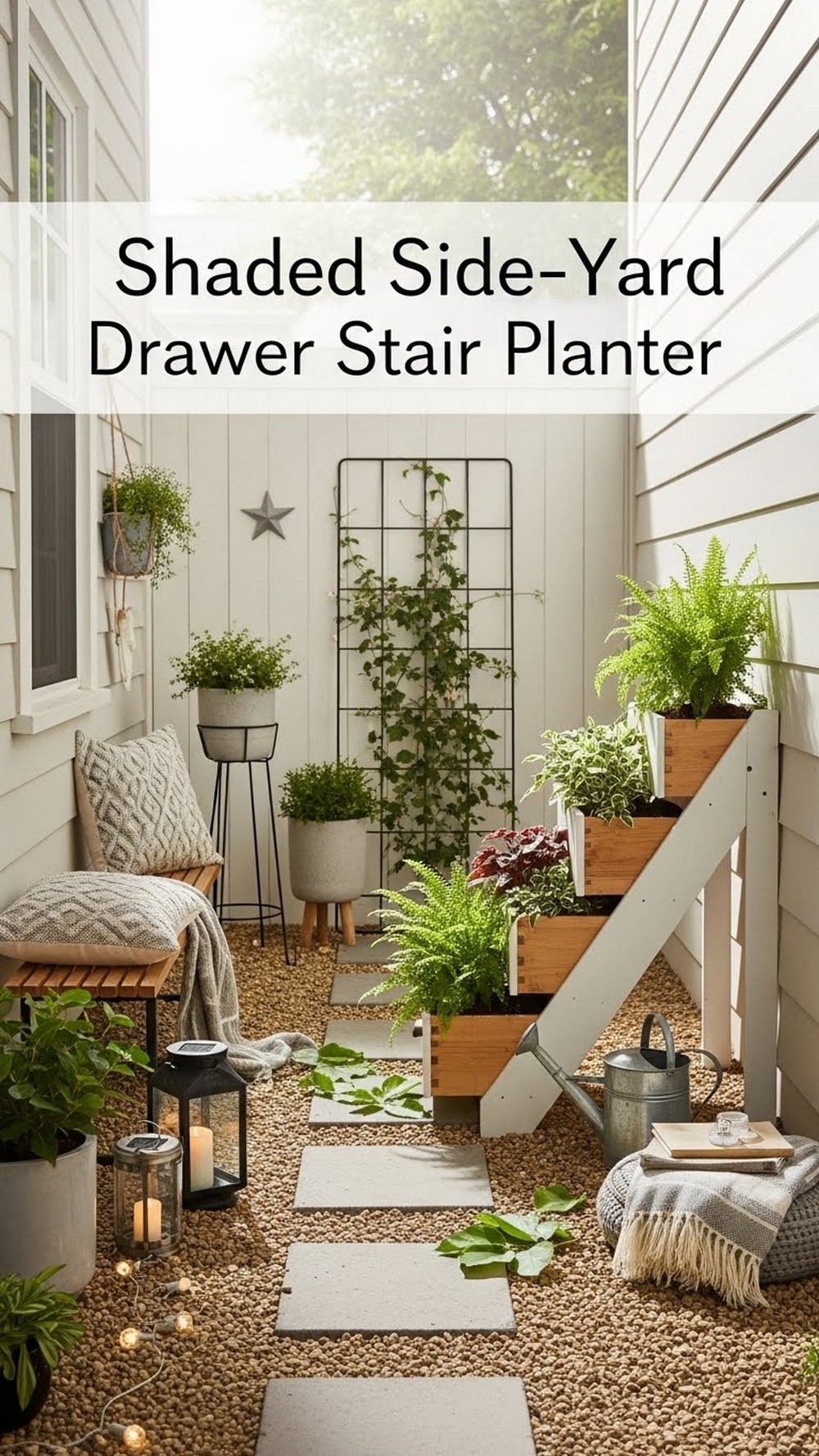 Shaded Side-Yard Drawer Stair Planter