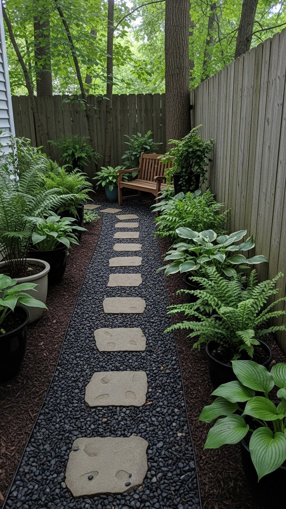 Shady Pebble Path With Fern Pots