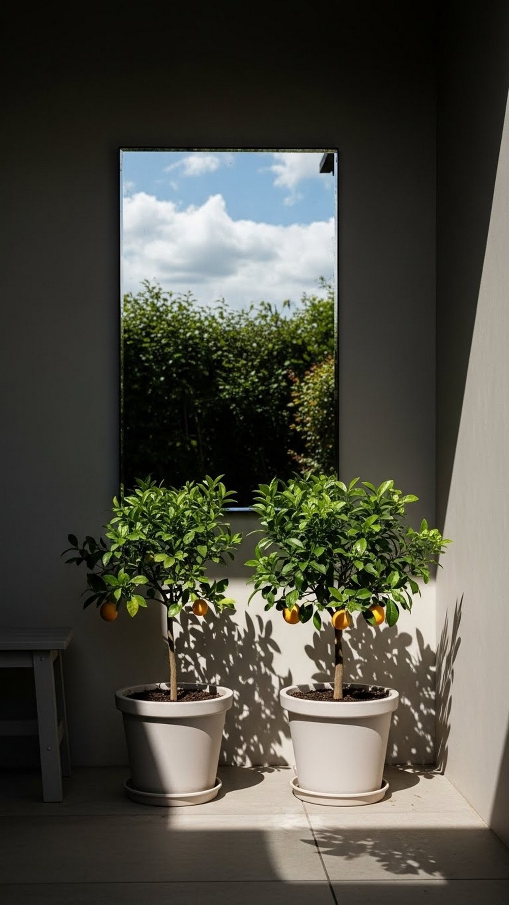 Shady Wall Brightened With Citrus Mirror Corner