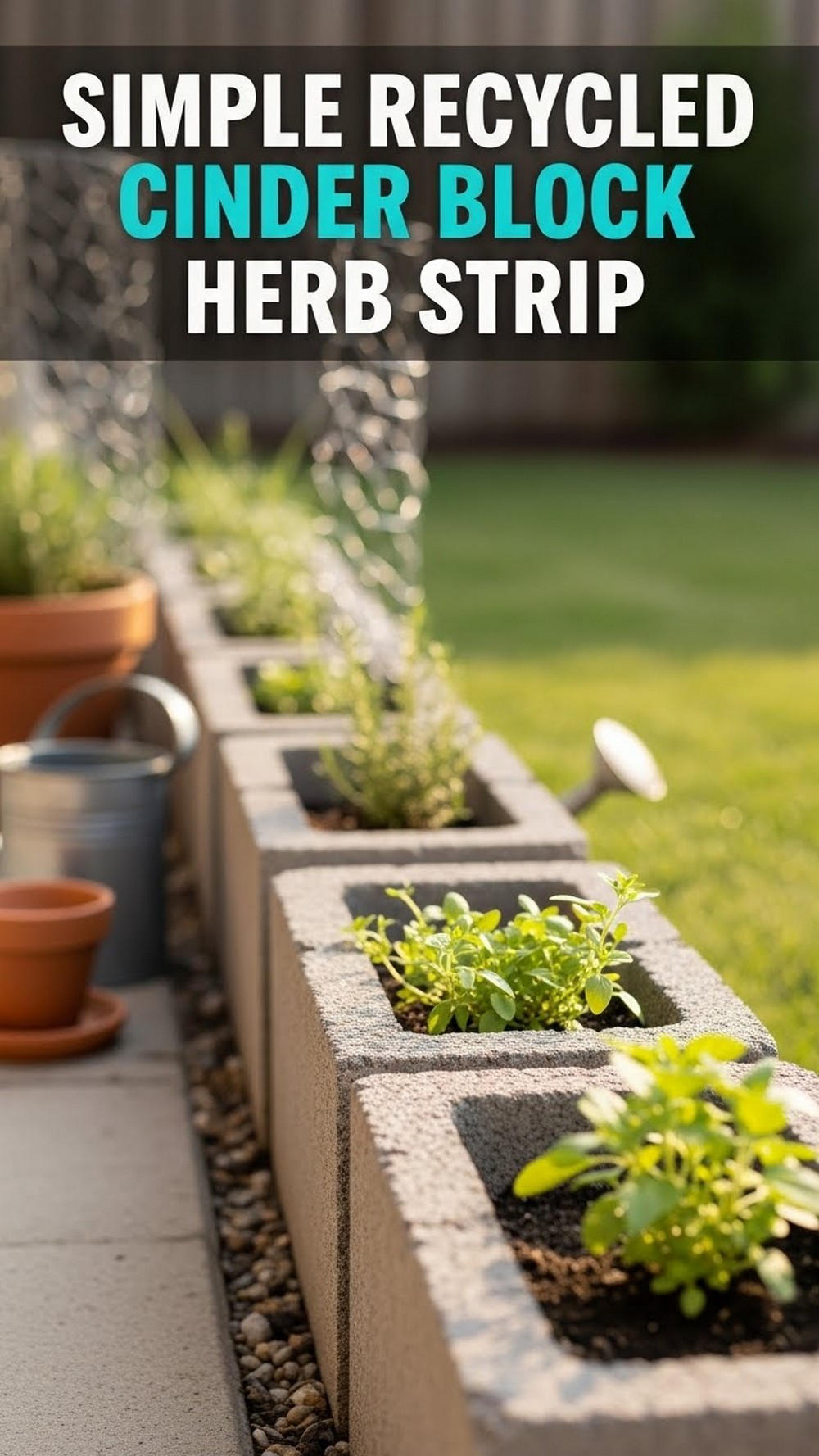 Simple Recycled Cinder Block Herb Strip