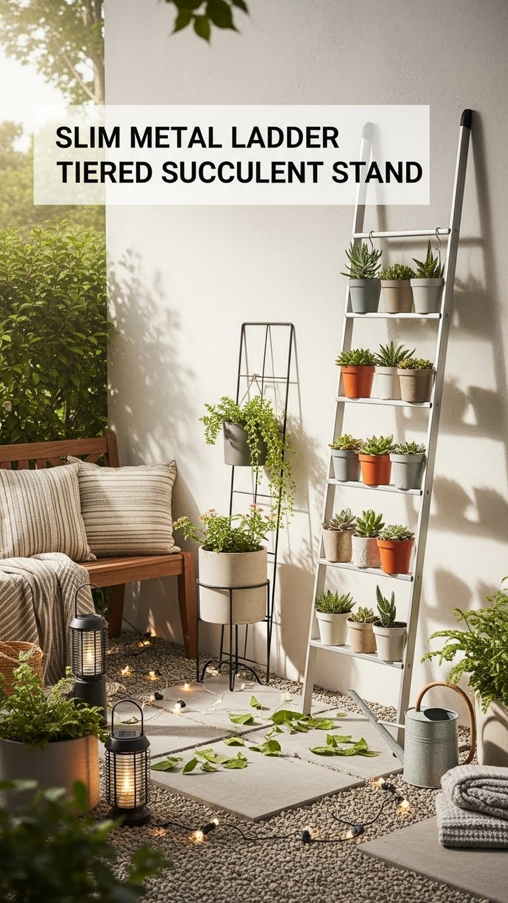 Slim Metal Ladder Tiered Succulent Stand