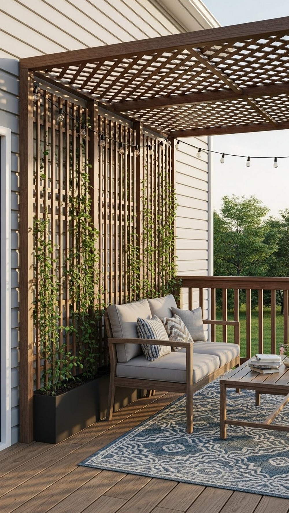 Small Deck Reading Corner With Overhead Trellis