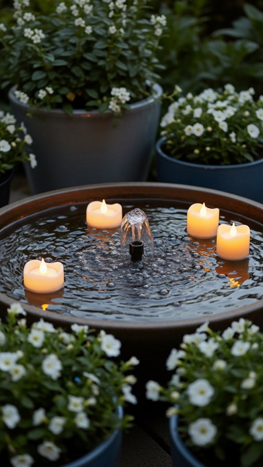 Soft-Glow Fountain With Floating Candles